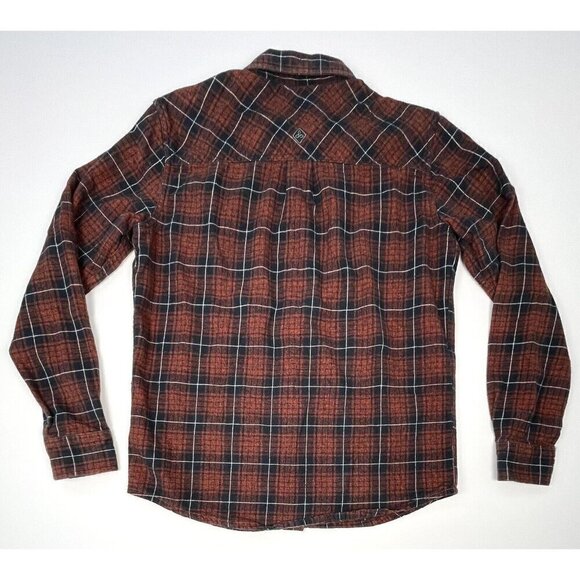 PRANA Mens SMALL Rust/Navy Plaid L/S Button-Up Organic Cotton FLANNEL SHIRT EUC - Picture 2 of 7